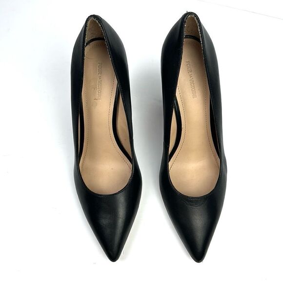 Pour La Victoire Black Leather Pointy Toe Pumps High Striped Block Heels sz 8,5 - Picture 5 of 14